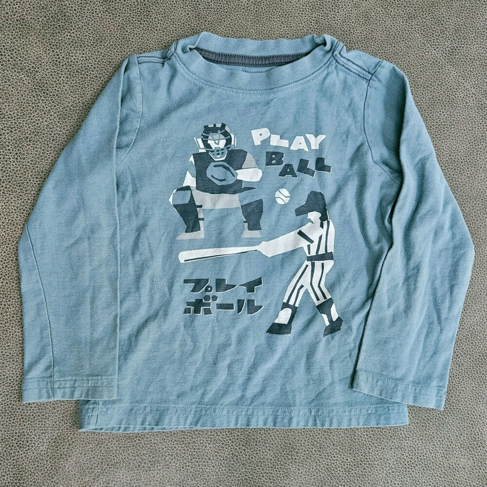 Tea Collection Japanese Baseball Graphic Long Sleeve Shirt Slate Blue Size 3